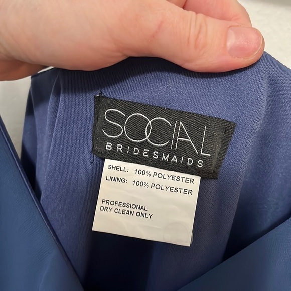 Dessy Collection Social Bridesmaids Blue 8198 Crepe Ruffled High Low Wrap Dress - Picture 3 of 7